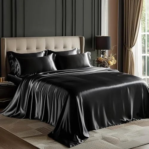 Love's Cabin Satin Sheet Set in Black