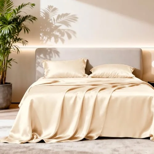 Love's Cabin Satin Sheet Set in Beige