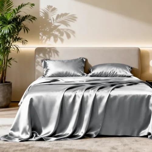Love's Cabin Satin Sheet Set in Dark Grey