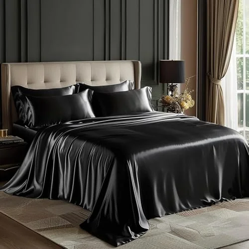 Love's Cabin Satin Sheet Set in Black