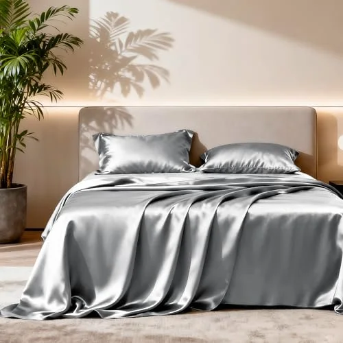Love's Cabin Satin Sheet Set in Dark Grey