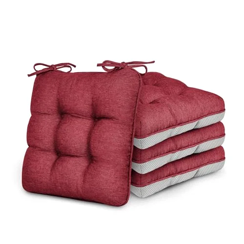 Love's Cabin Memory Foam Chair Cushions, Set of 4 in Burgundy