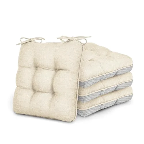 Love's Cabin Memory Foam Chair Cushions, Set of 4 in Beige
