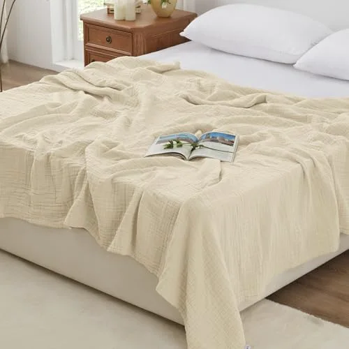Love's Cabin Cotton Muslin Blanket in Beige