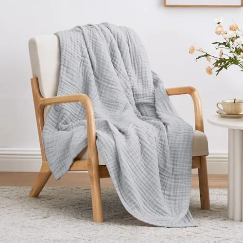 Love's Cabin Cotton Muslin Blanket in Light Grey