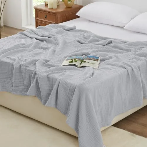 Love's Cabin Cotton Muslin Blanket in Light Grey