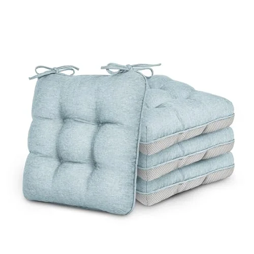 Love's Cabin Memory Foam Chair Cushions, Set of 4 in Light Blue