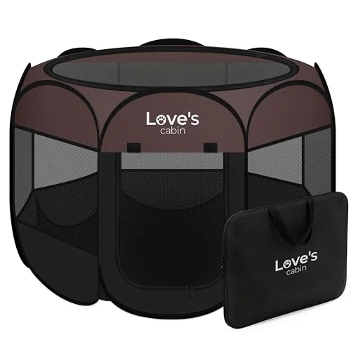 Love's Cabin Foldable Pet Playpen in Brown