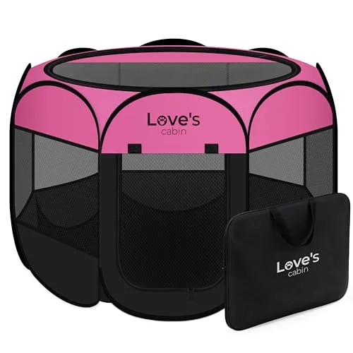 Love's Cabin Foldable Pet Playpen in Pink