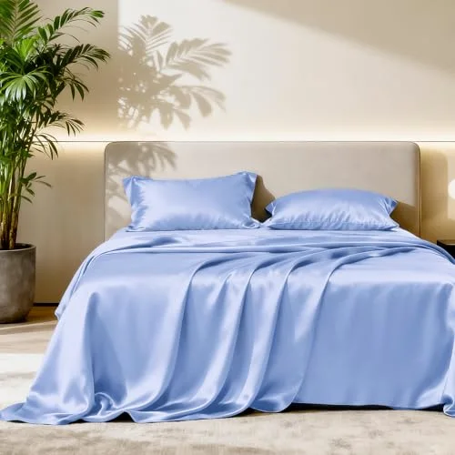 Love's Cabin Satin Sheet Set in Sky Blue