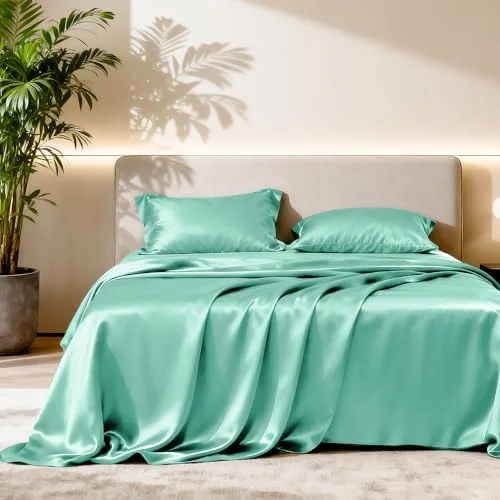 Love's Cabin Satin Sheet Set in Aqua