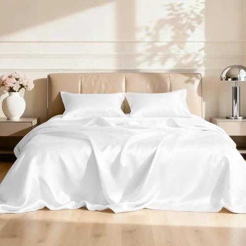 Love's Cabin Satin Sheet Set in White