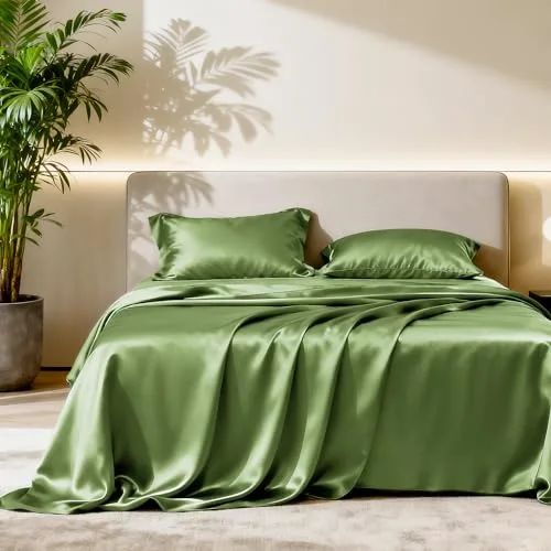 Love's Cabin Satin Sheet Set in Sage