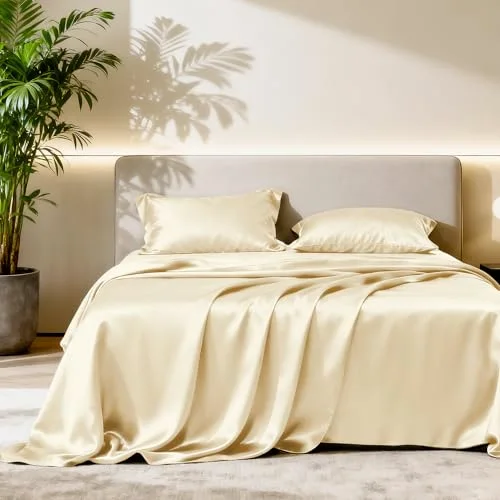 Love's Cabin Satin Sheet Set in Beige