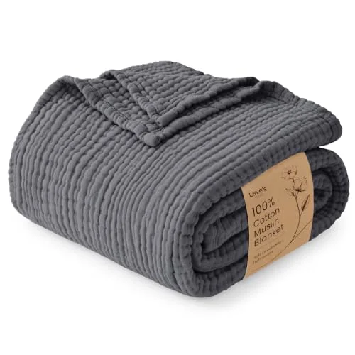 Love's Cabin Cotton Muslin Blanket in Dark Grey