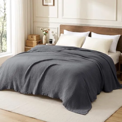 Love's Cabin Cotton Muslin Blanket in Dark Grey