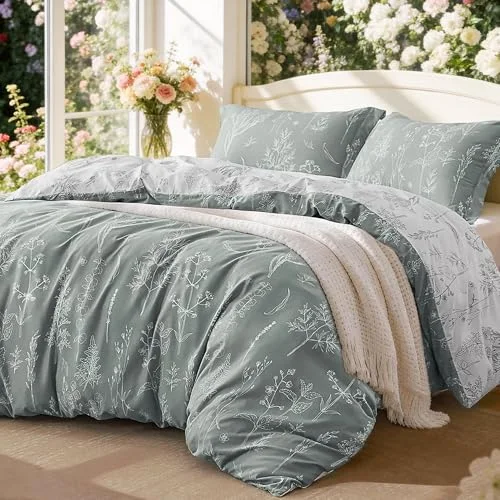 Love's Cabin Floral Comforter Set in Grey
