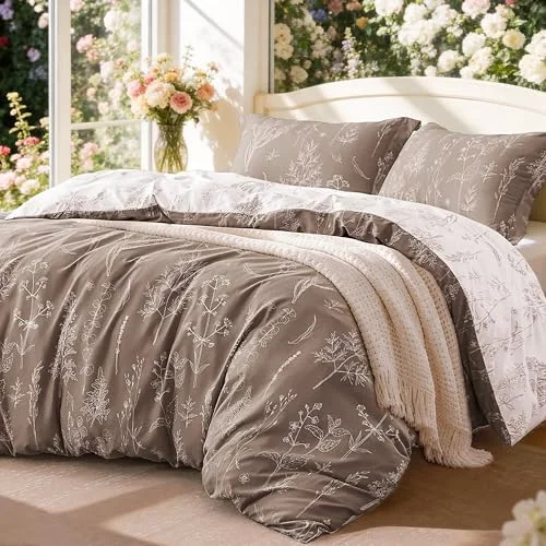 Love's Cabin Floral Comforter Set in Light Taupe