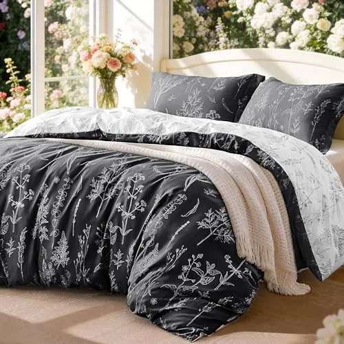 Love's Cabin Floral Comforter Set in Black