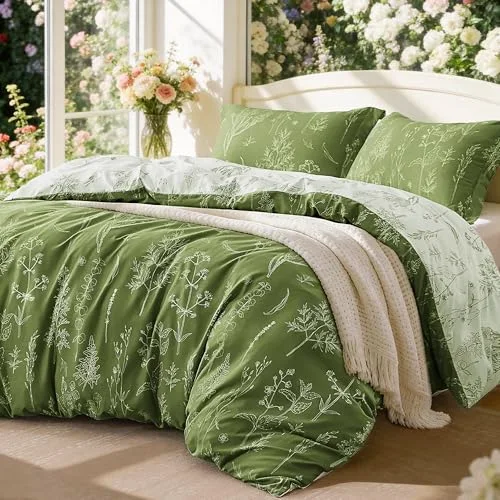 Love's Cabin Floral Comforter Set in Olive Green