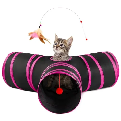 Love's Cabin Cat Play Tunnel in Black&Rose Red