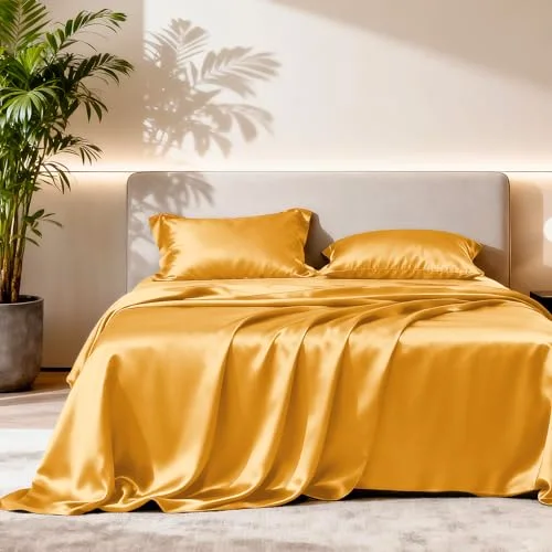 Love's Cabin Satin Sheet Set in Gold