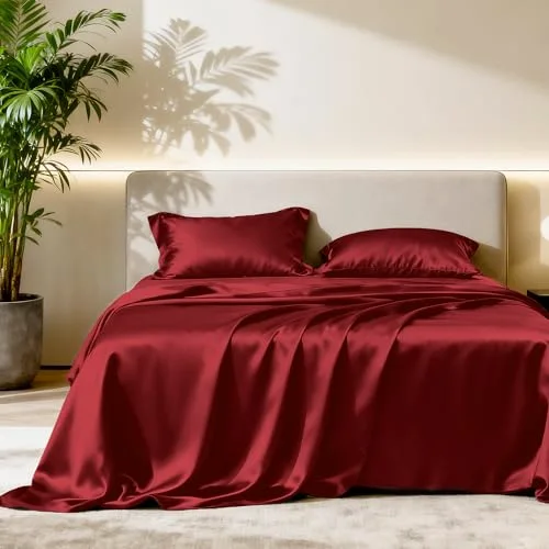 Love's Cabin Satin Sheet Set in Burgundy