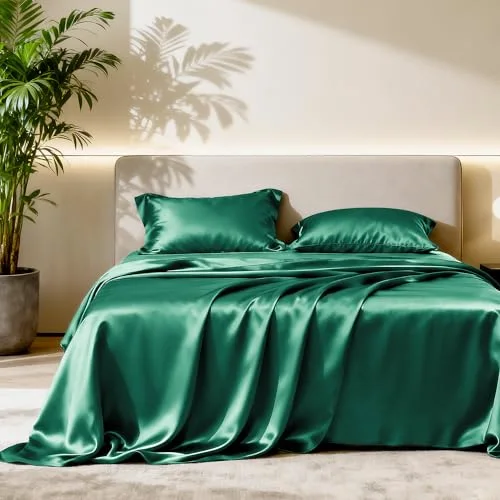 Love's Cabin Satin Sheet Set in Dark Green