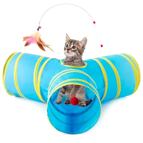 Love's Cabin Cat Play Tunnel in Blue&Yellow