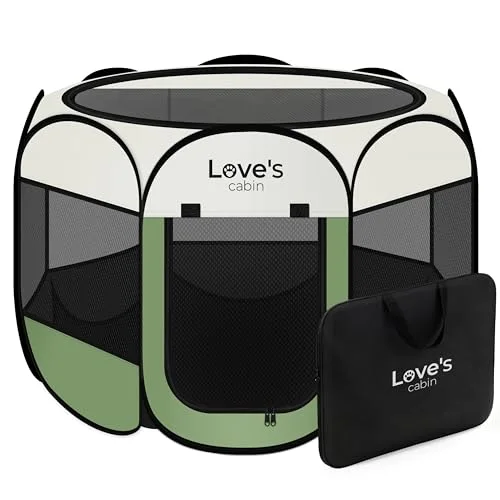 Love's Cabin Foldable Pet Playpen in Olive green