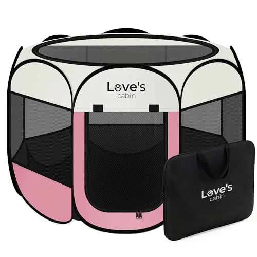 Love's Cabin Foldable Pet Playpen in Light Pink