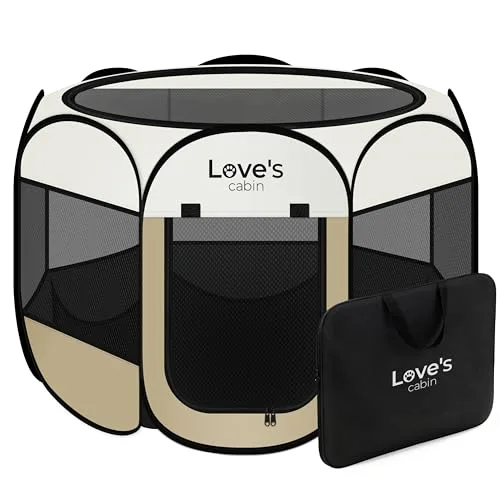 Love's Cabin Foldable Pet Playpen in Khaki
