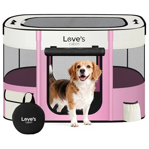 Love's Cabin Portable Pet Playpen in Light Pink