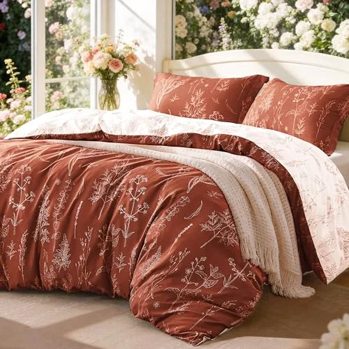Love's Cabin Floral Comforter Set in Terracotta