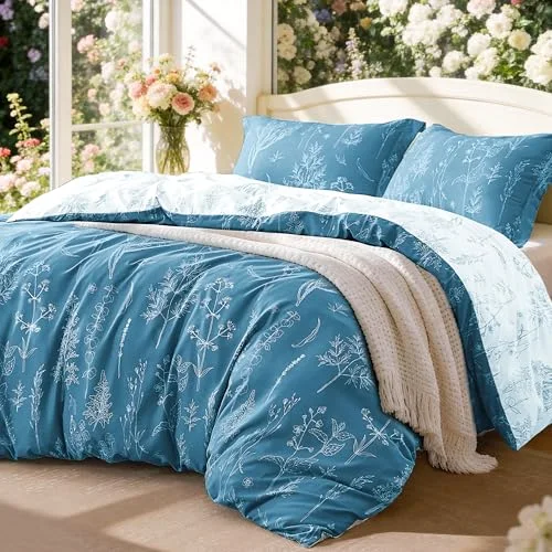 Love's Cabin Floral Comforter Set in Mineral Blue