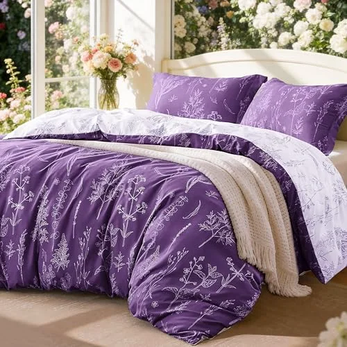 Love's Cabin Floral Comforter Set in Dark Purple