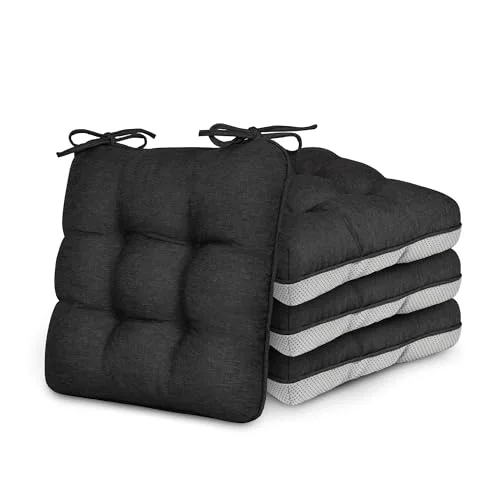 Love's Cabin Memory Foam Chair Cushions, Set of 4 in Black