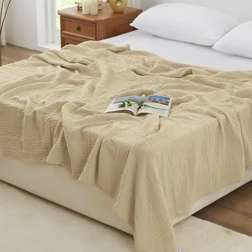Love's Cabin Cotton Muslin Blanket in Khaki