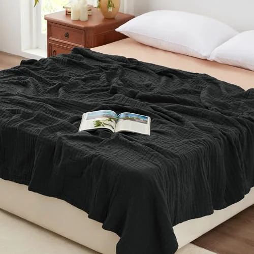 Love's Cabin Cotton Muslin Blanket in Black