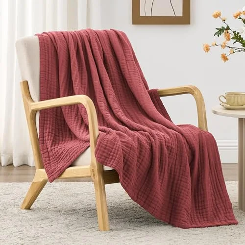 Love's Cabin Cotton Muslin Blanket in Wine Red