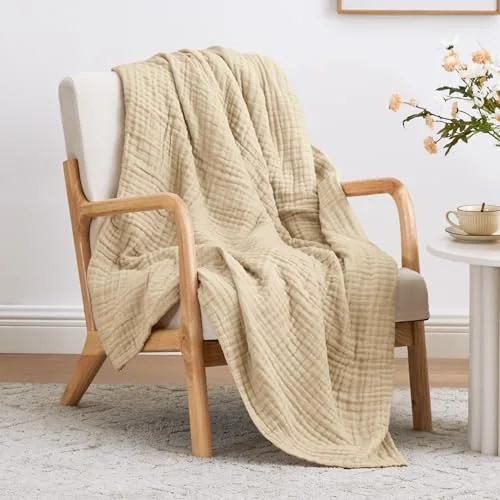 Love's Cabin Cotton Muslin Blanket in Khaki