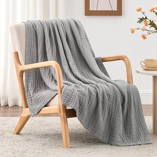 Love's Cabin Cotton Muslin Blanket in Medium Grey