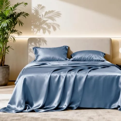 Love's Cabin Satin Sheet Set in Ash Blue