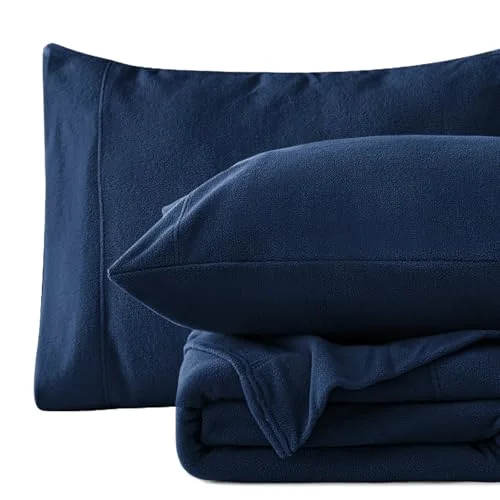 Love's Cabin Polar Fleece Sheet Set in Dark Blue