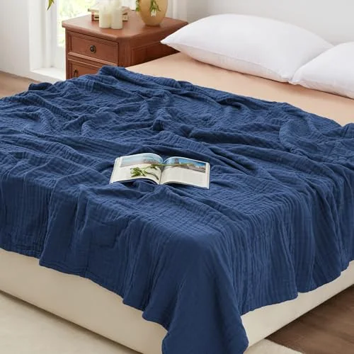 Love's Cabin Cotton Muslin Blanket in Dark Blue