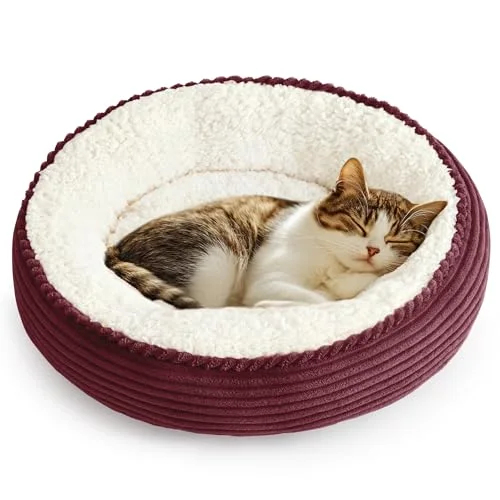 Love's Cabin Donut Calming Pet Bed in Burgundy