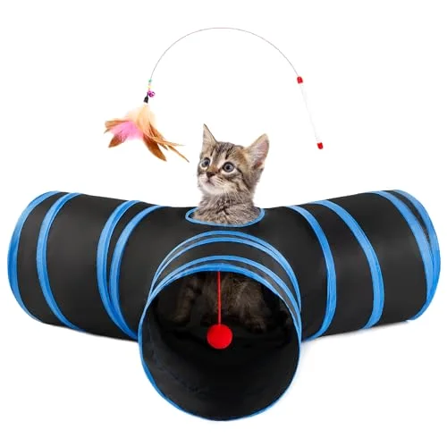 Love's Cabin Cat Play Tunnel in Black&Royal Blue