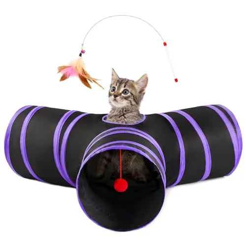 Love's Cabin Cat Play Tunnel in Black&Purple