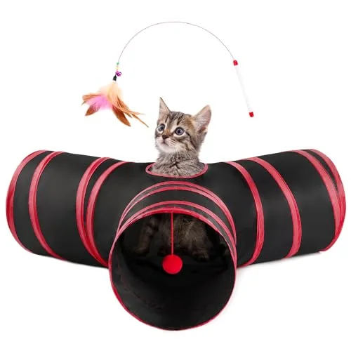 Love's Cabin Cat Play Tunnel in Black&Red