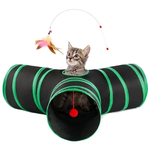 Love's Cabin Cat Play Tunnel in Black&Green